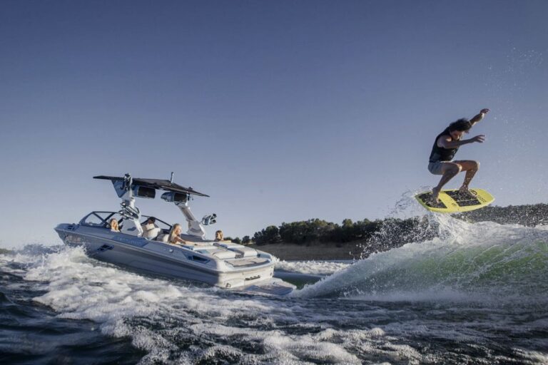 Family boating and wake surfing