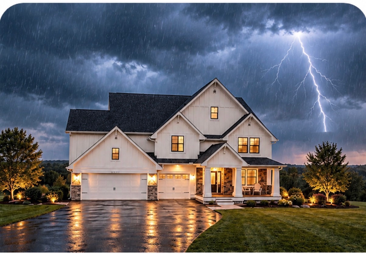 Lightning above a home