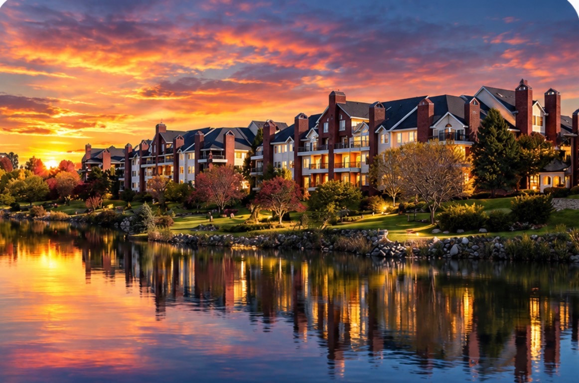 Condominiums at twilight